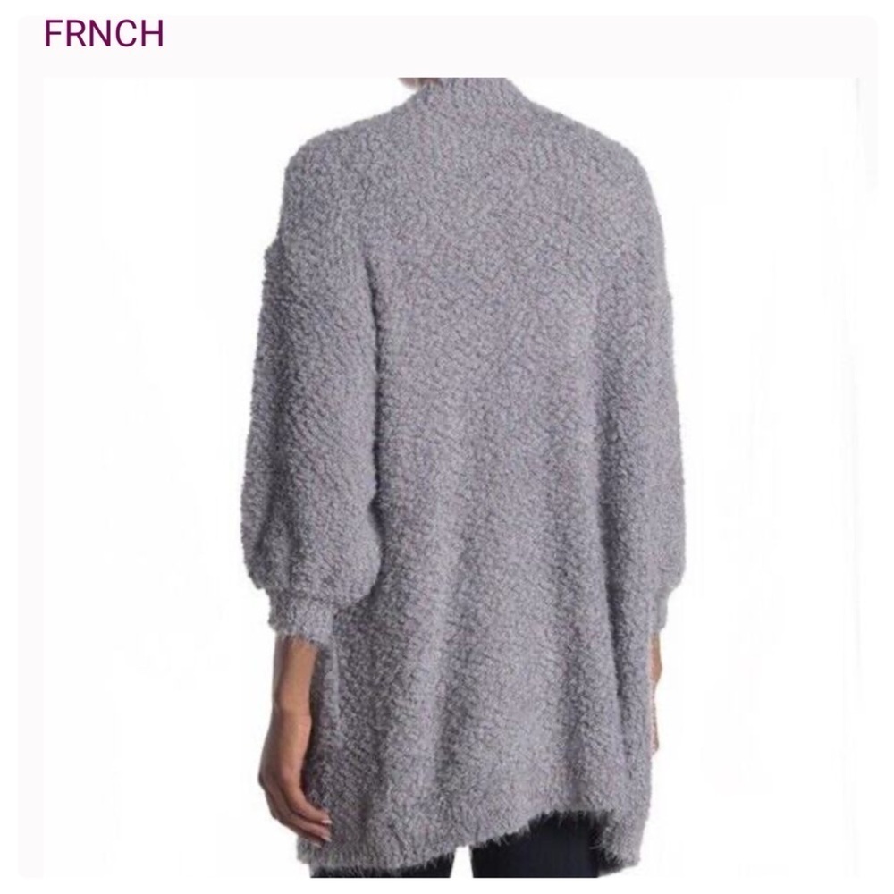 FRNCH Paris NWT Women's 3/4 Sleeve Solid Eyelash Oversized Cardigan Gray S/M - Picture 6 of 11